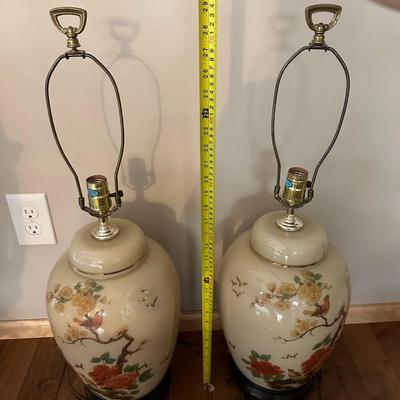 Pair of Vintage Lamp Hand Painted Chinoiserie Table Lamp / Lighting / Vintage Home Decoration