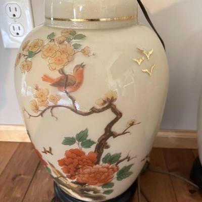 Pair of Vintage Lamp Hand Painted Chinoiserie Table Lamp / Lighting / Vintage Home Decoration
