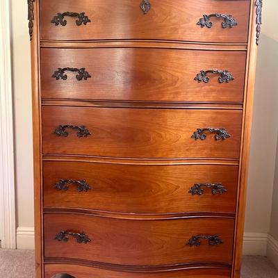 French Provincial Curved Front Tall Boy Dresser
