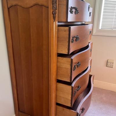 French Provincial Curved Front Tall Boy Dresser