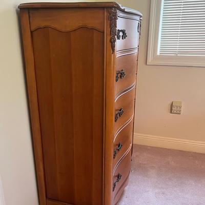 French Provincial Curved Front Tall Boy Dresser