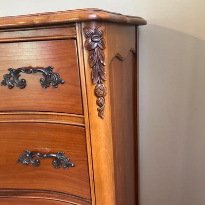 French Provincial Curved Front Tall Boy Dresser
