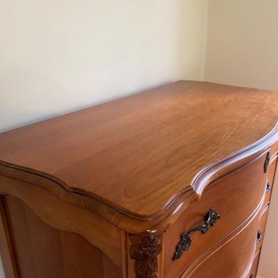 French Provincial Curved Front Tall Boy Dresser