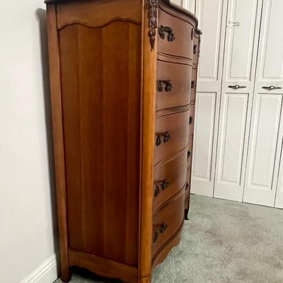 French Provincial Curved Front Tall Boy Dresser