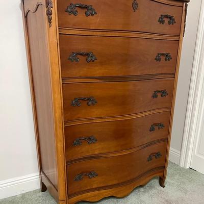 French Provincial Curved Front Tall Boy Dresser