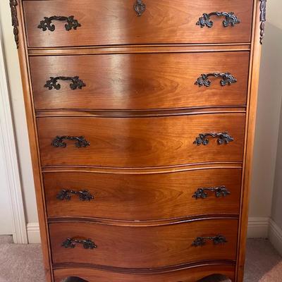 French Provincial Curved Front Tall Boy Dresser