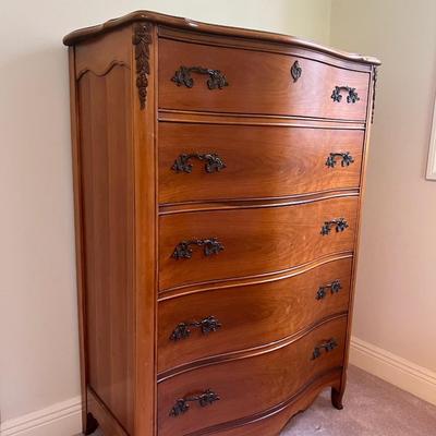 French Provincial Curved Front Tall Boy Dresser