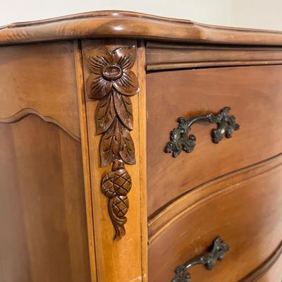 French Provincial Curved Front Tall Boy Dresser