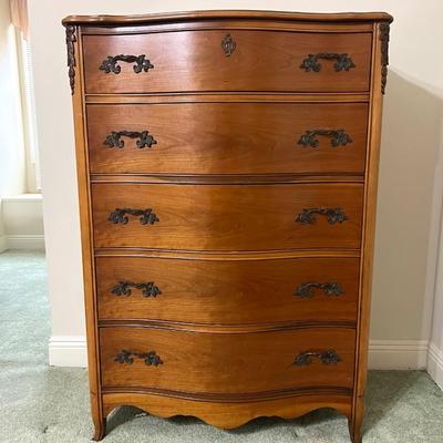 French Provincial Curved Front Tall Boy Dresser