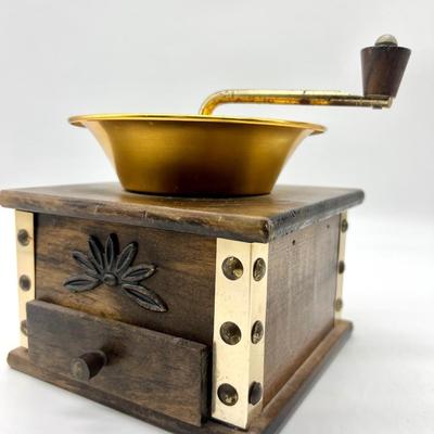 Vintage Large Gail Craft Wood & Brass Manual Hand Crank Coffee Spice Grinder