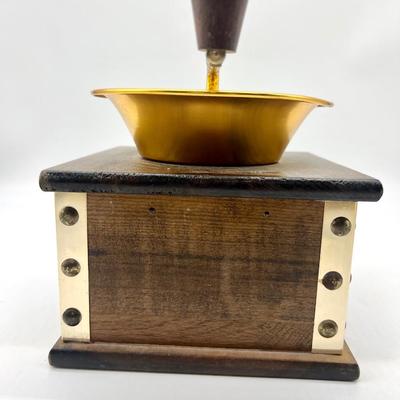 Vintage Large Gail Craft Wood & Brass Manual Hand Crank Coffee Spice Grinder
