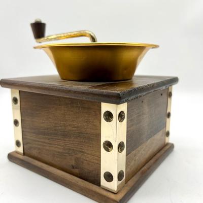 Vintage Large Gail Craft Wood & Brass Manual Hand Crank Coffee Spice Grinder