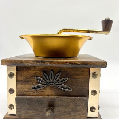 Vintage Large Gail Craft Wood & Brass Manual Hand Crank Coffee Spice Grinder