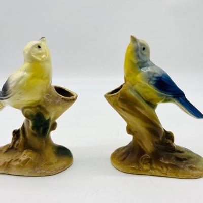 Two 1960s Royal Copley Porcelain Bird Figurine Bud Vase