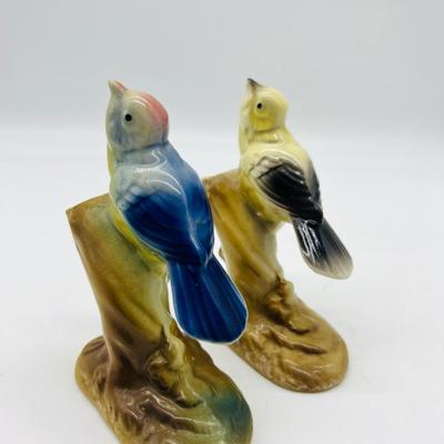 Two 1960s Royal Copley Porcelain Bird Figurine Bud Vase