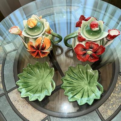 82 FITZ & FLOYD 2 TEAPOTS FOREVER IN BLOOM