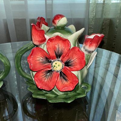 82 FITZ & FLOYD 2 TEAPOTS FOREVER IN BLOOM