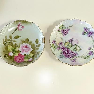 85 PAINTED 2 PLATES LEFTON ROSES LIMOGES FRANCE VIOLETS