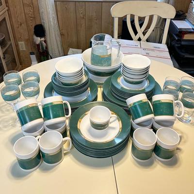 86 ARCOPAL DINNERWARE 85pcs CORTINA PATTERN PLATES BOWLS MUGS FRANCE