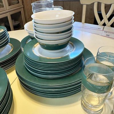 86 ARCOPAL DINNERWARE 85pcs CORTINA PATTERN PLATES BOWLS MUGS FRANCE
