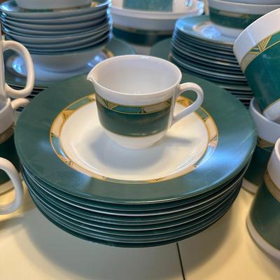 86 ARCOPAL DINNERWARE 85pcs CORTINA PATTERN PLATES BOWLS MUGS FRANCE