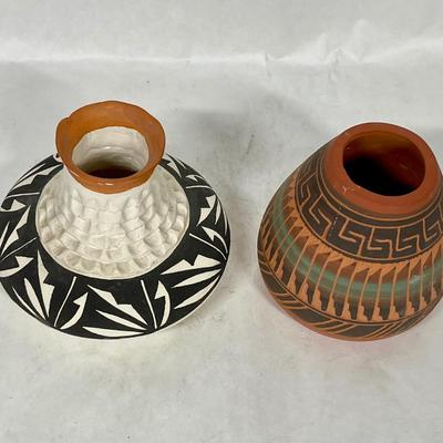 2 small American Indian Southwest Pottery Vases signed