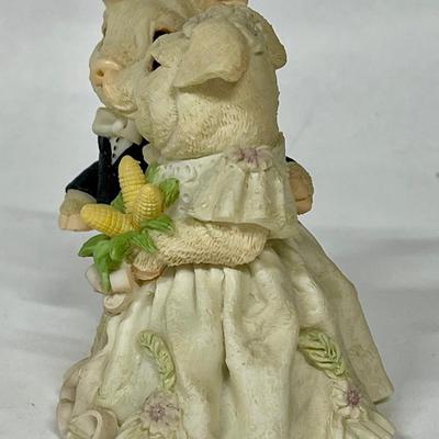 Vintage Stone Critters "Awe Shucks" Pig Wedding Couple Bride Groom Figurine 1995