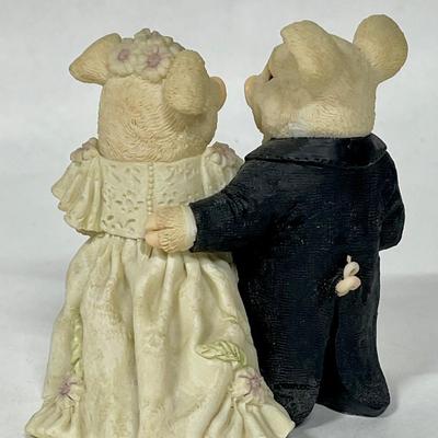 Vintage Stone Critters "Awe Shucks" Pig Wedding Couple Bride Groom Figurine 1995