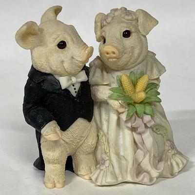 Vintage Stone Critters "Awe Shucks" Pig Wedding Couple Bride Groom Figurine 1995