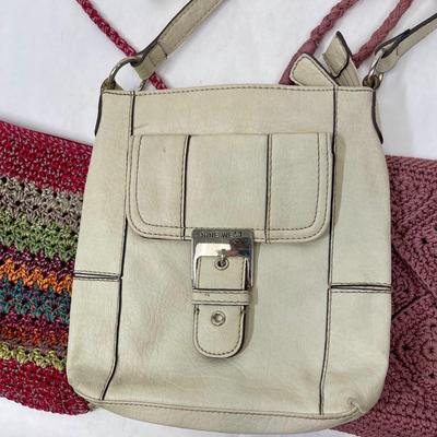 Vintage Purse lot - one Nine West white leather and 2 fabric The Sac