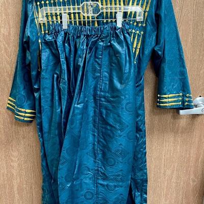 2-piece Woman's Stitched Linen Embroidered Suit, Aqua Marine & Gold
