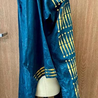 2-piece Woman's Stitched Linen Embroidered Suit, Aqua Marine & Gold