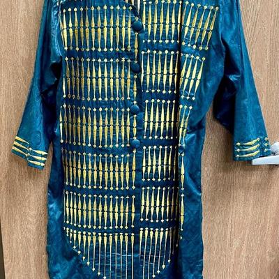 2-piece Woman's Stitched Linen Embroidered Suit, Aqua Marine & Gold