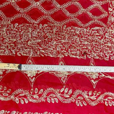 Long Rectangular Red & Gold Embroidered Tablecloth and 7 napkins