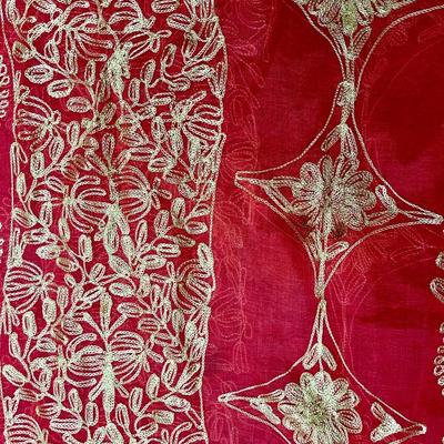 Long Rectangular Red & Gold Embroidered Tablecloth and 7 napkins