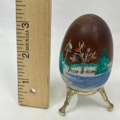 Vintage Wooden Egg with farm scene hand painted design signed