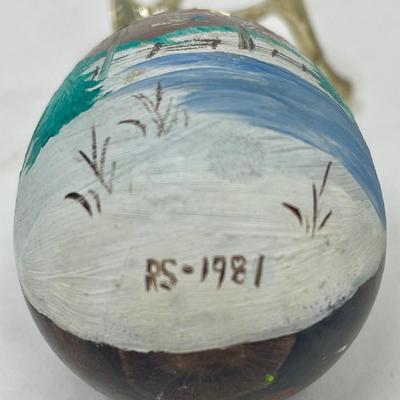 Vintage Wooden Egg with farm scene hand painted design signed