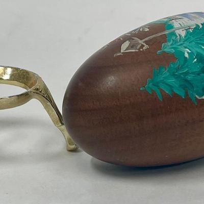 Vintage Wooden Egg with farm scene hand painted design signed