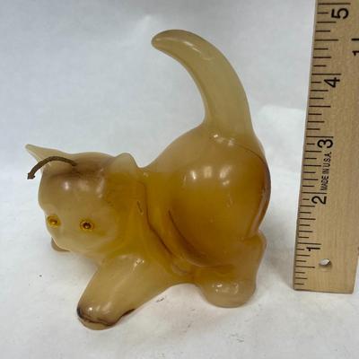 Vintage c1960's Cat Candle with Plastic Eyes - Crouching Kitty - new condition