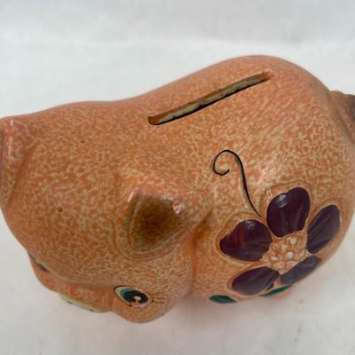 Vintage Ceramic Piggy Bank Pink Purple