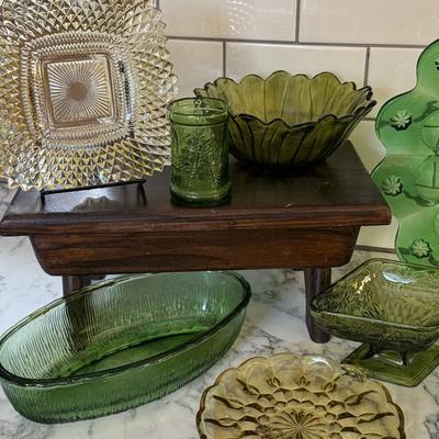Vintage Green and Yellow Glass Lot