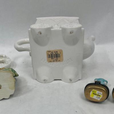 Home Decor Lot - Vintage Teapot, Angel Figurine, 2 Limoge style Trinket boxes