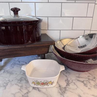 Stoneware Crock w/ Lid and Vintage Corningware Lot