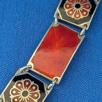 Vintage enamel on silver David Andersen Norway bracelet guilloche