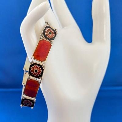 Vintage enamel on silver David Andersen Norway bracelet guilloche