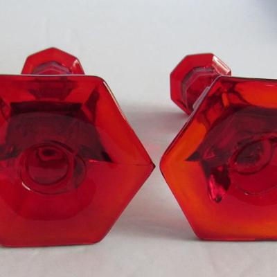 Older Mosser Glass Child's Red Candlesticks