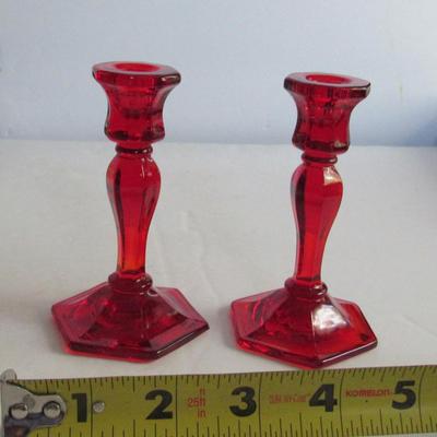 Older Mosser Glass Child's Red Candlesticks