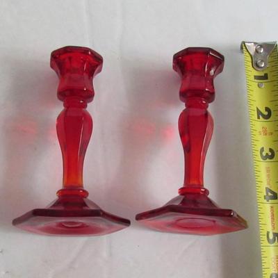 Older Mosser Glass Child's Red Candlesticks