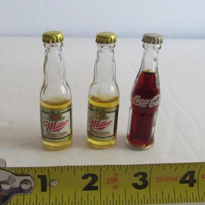 3 Mini Bottles Miller and Coca Cola