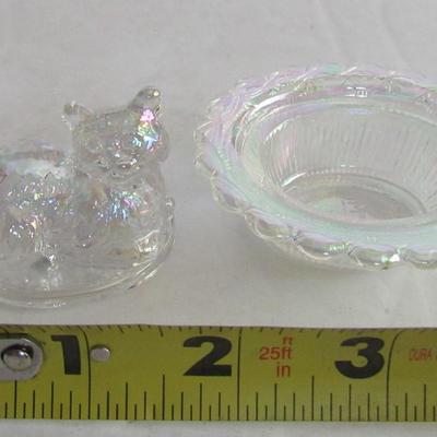 Vintage Mosser Glass Cat Covered Salt, Clear Carnival Glass